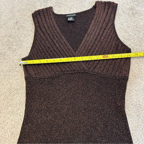 J Michaels metallic bronze brown glitter V-neck tank top knit blouse Sz L - Picture 9 of 11